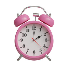 Pink alarm clock on transparent background