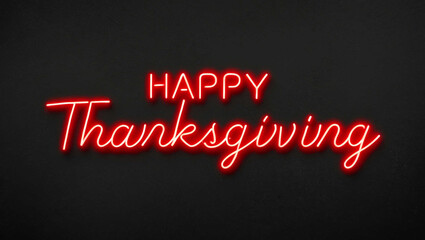 Obraz premium happy thanksgiving red neon lettering on plain dark black background