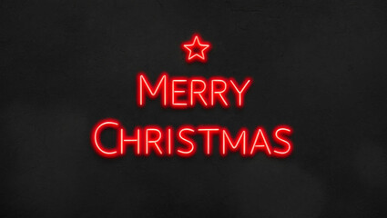 Obraz premium merry christmas red neon lettering on plain dark black background