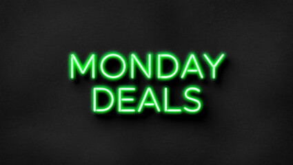 Obraz premium monday deals green neon lettering on plain dark black background