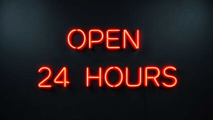 Obraz premium open hours red neon lettering on plain dark black background