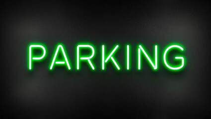 parking green neon lettering on plain dark black background