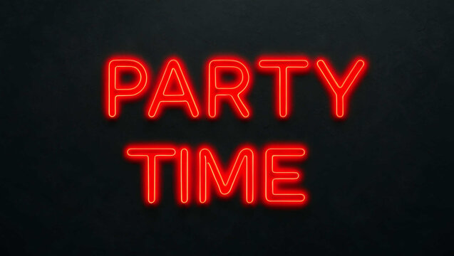 party time red neon lettering on plain dark black background