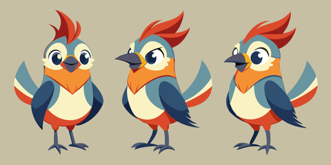 Waxwing Bird Various Poses Sequence Cartoon Vector Characte
