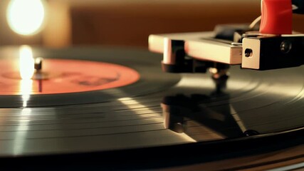 Vinyl record on a turntable with a needle, creating an atmosphere of retro and nostalgia.