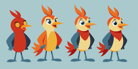 Waxwing Bird Various Poses Sequence Cartoon Vector Characte
