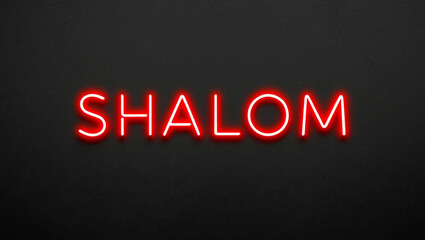 Obraz premium shalom red neon lettering on plain dark black background