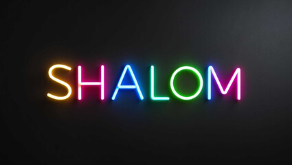 Obraz premium shalom colorful neon lettering on plain dark black background