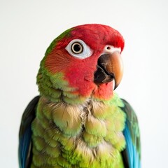 Fototapeta premium Isolated green parrot portrait on white