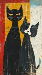 Modern colorful cat oil painting illustration background poster abstract decorative painting