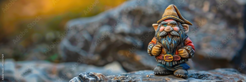 Poster a colorful clay model of a mythical dwarf character