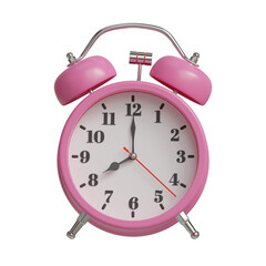Pink alarm clock on transparent background