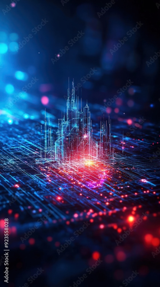 Poster digital fortress with malware detection protocols, cybersecurity, monitoring