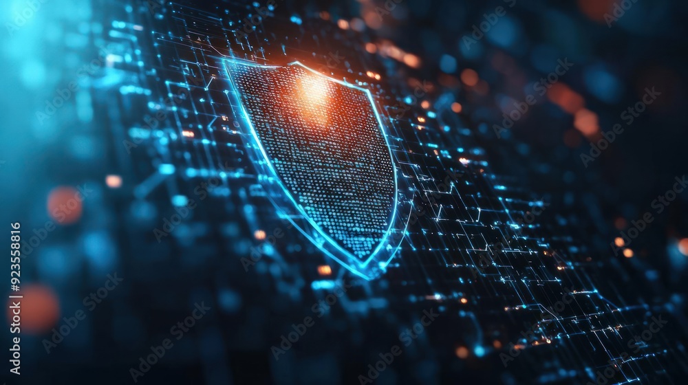 Poster digital shield intercepting malware in realtime, cybersecurity, monitoring