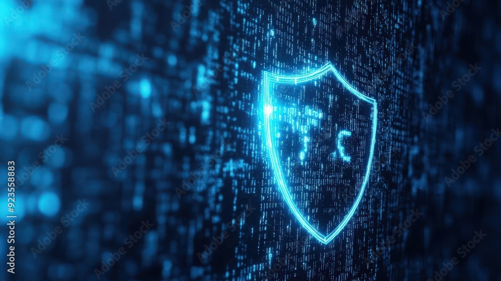 Poster digital shield intercepting malware in realtime, cybersecurity, monitoring