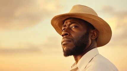Remembering the Past in Sepia: Man Lost in Nostalgia with Watercolor Effect, Distant Gaze Portrait