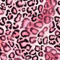 Pink Leopard Skin Texture Pattern Vector. Seamless Animal Wildlife Skin Pattern. Leopard Fur Camouflage Background.