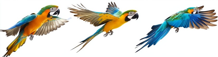 Obraz premium The set of tropical birds is isolated on a transparent background and features colorful feathers