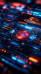 Obraz premium Holographic display of malware threats and monitoring tools, cybersecurity, protection