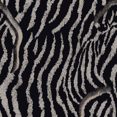 Wild Black Tiger Skin Pattern Vector Illustration Seamless Design. Animal Striped Skin Fur Pattern Texture Background