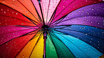 close-up Rainy day, colorful umbrella with raindrops
