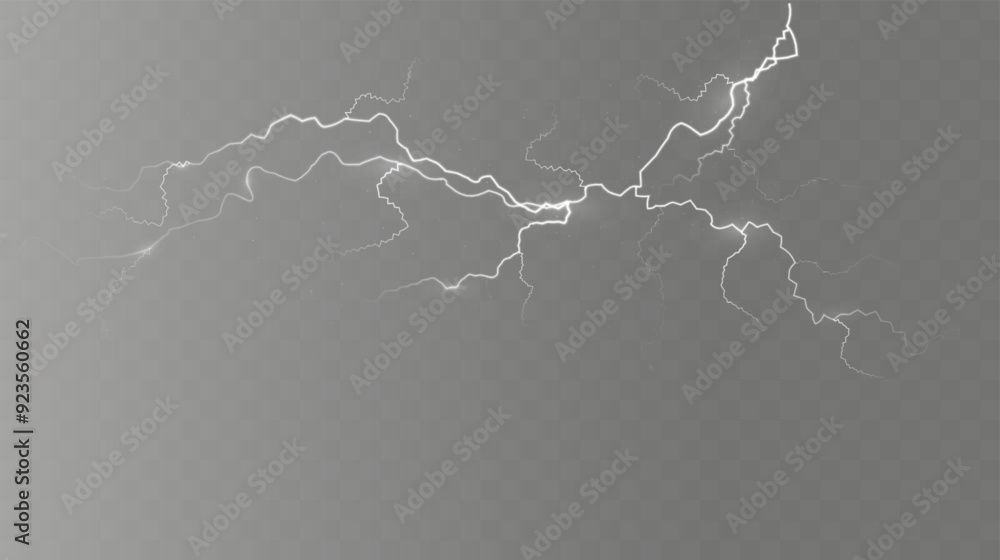 Poster Light white isolated vector lightning png. Magic light abstract lines. Realistic natural lightning effects.	
