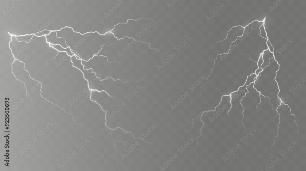 Poster Light white isolated vector lightning png. Magic light abstract lines. Realistic natural lightning effects.	
