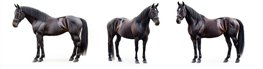 Obraz premium Isolated black horses running gallop on transparent background