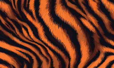 Tiger Skin Pattern Vector Illustration Seamless Design. Animal Striped Skin Fur Pattern Texture Background