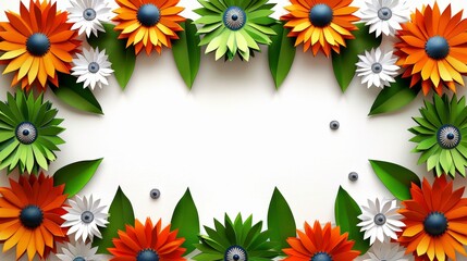 Obraz premium Colorful Paper Flowers in Indian Flag Colors Celebrating India Independence Day with a Blank Space for Text