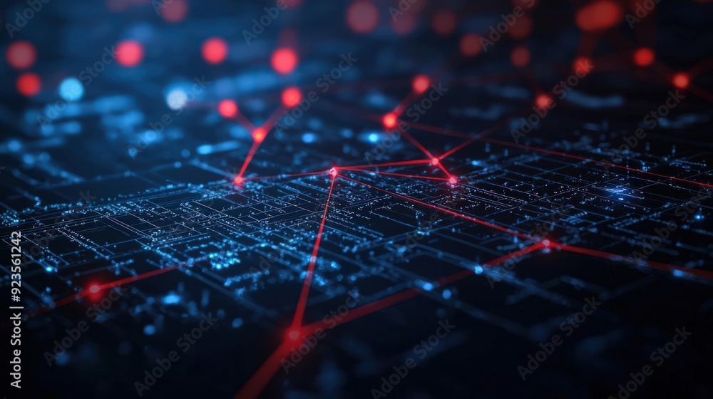 Poster network diagram illustrating active malware detection nodes, cybersecurity, detection