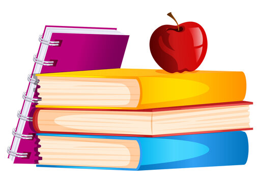 Book Stack with Apple on Top Vector Art 