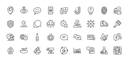 Car service, Megaphone and Swipe up line icons pack. AI, Question and Answer, Map pin icons. Metro map, Smile, Chat message web icon. Hold t-shirt, Brush, Clipboard pictogram. Vector