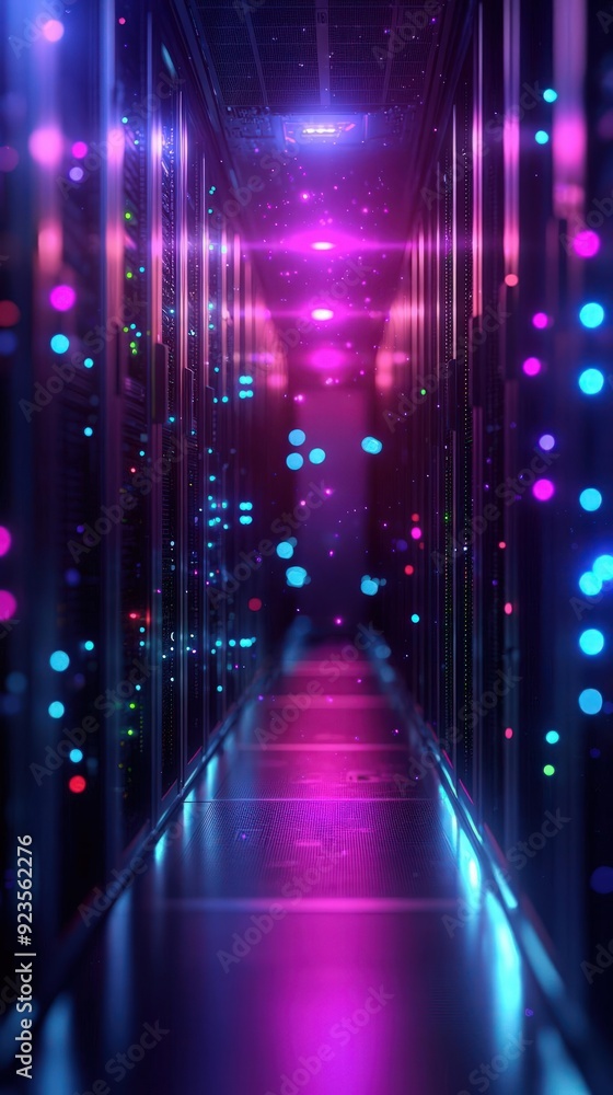 Poster server room equipped with realtime malware detection tools, cybersecurity, detection
