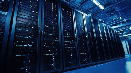 Server room equipped with advanced malware prevention, cybersecurity, protection