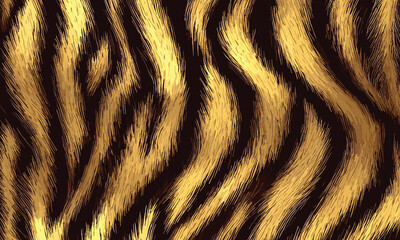 Dynamic Tiger Skin Pattern Vector Illustration Wild Texture. Animal Striped Skin Fur Pattern Texture Background