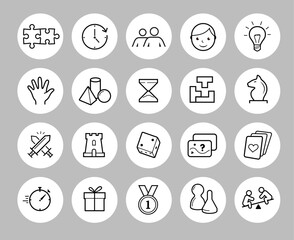 Board game icons set. The outline icons are well scalable and editable. Contrasting elements are good for different backgrounds. EPS10.	