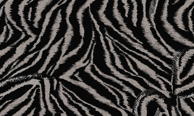 Black Tiger Skin Pattern Vector Illustration Wild Texture. Animal Striped Skin Fur Pattern Texture Background