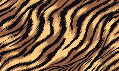 Tiger Skin Pattern Vector Illustration With Exotic Texture. Animal Striped Skin Fur Pattern Texture Background