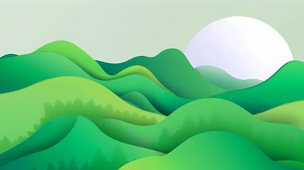 Obraz premium Green nature mountains landscape.3d Paper cut abstract minimal nature scene, template background.Vector illustration.