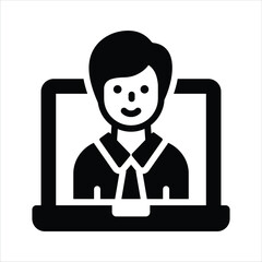 Lecturer inside laptop showing concept icon of online learning