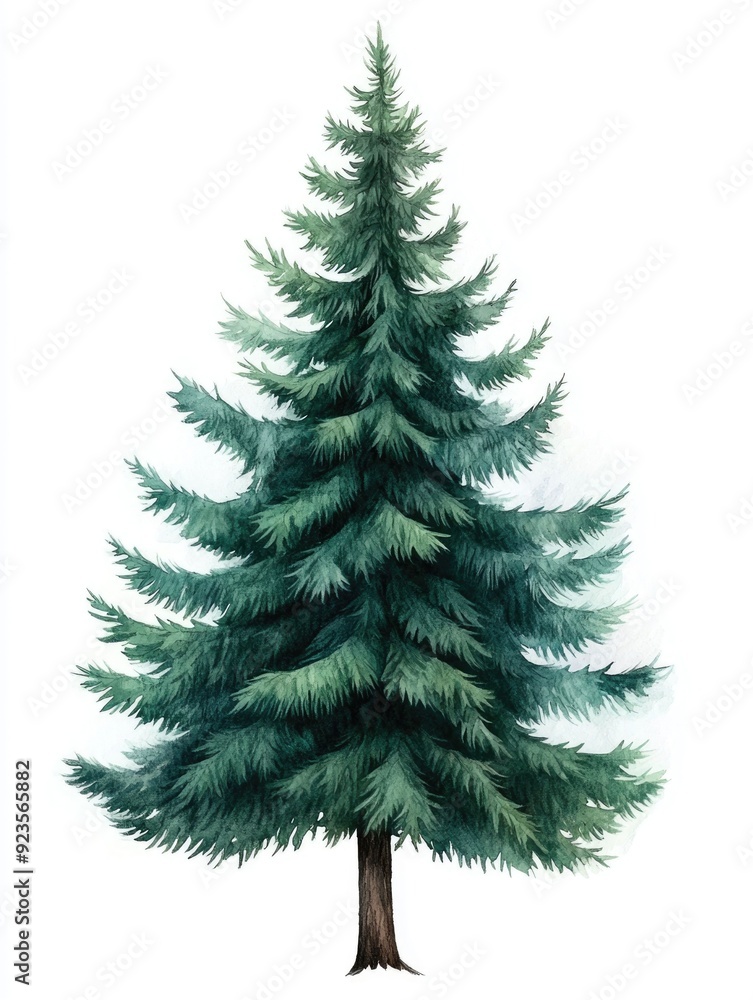 Poster watercolor of a spruce tree with a cone shaped crown isolated on a white background this nature insp