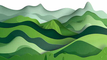 Obraz premium Green nature mountains landscape.3d Paper cut abstract minimal nature scene, template background.Vector illustration.
