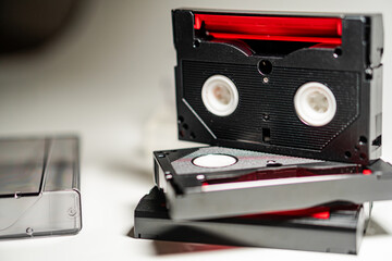 Obraz premium Close-Up of Vintage VHS Tapes