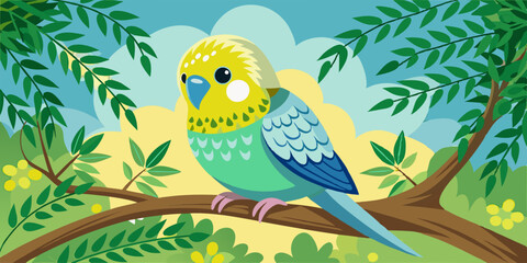 Cute budgie sitting on branch