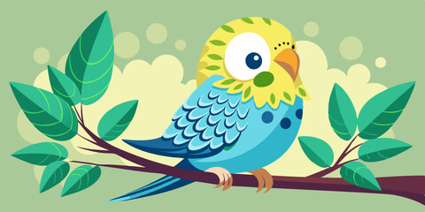 Cute budgie sitting on branch