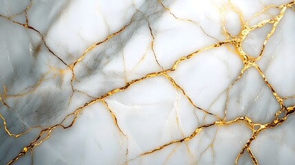Kintsugi-inspired marble texture, white cracked surface with golden veins, Japanese art concept, luxurious stone pattern, elegant fracture lines, abstract background, minimalist design.