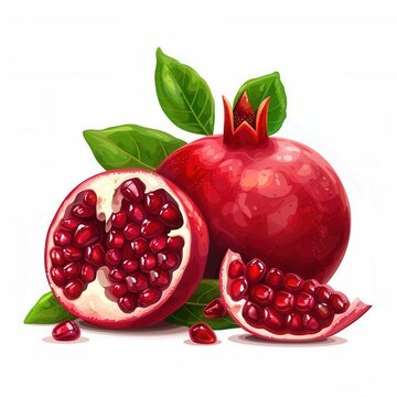red pomegranates with green leaves clip art preview