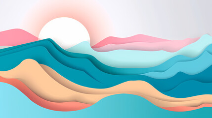 Fototapeta premium mountains landscape.3d Paper cut abstract minimal nature scene, template background.Vector illustration.