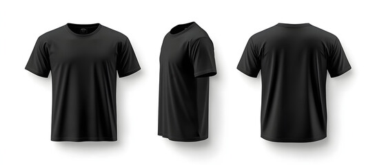 Printed mockup template for a blank black t-shirt front and back.
